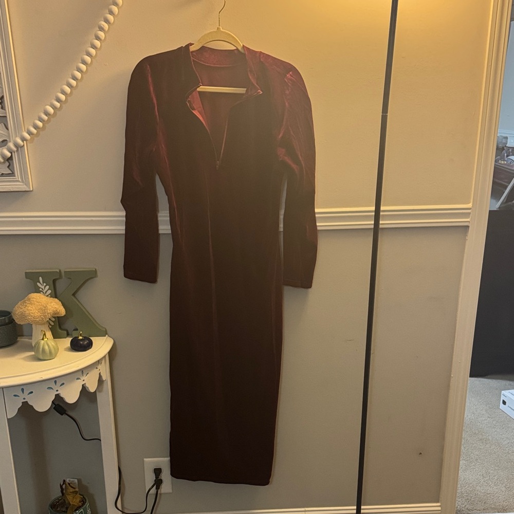 Elegant Velvet Burgundy Dress